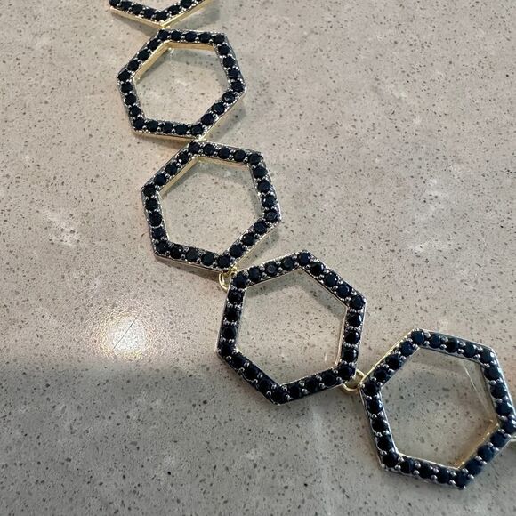 Sterling Forever Gold Hexagon Black CZ Necklace - Picture 4 of 7